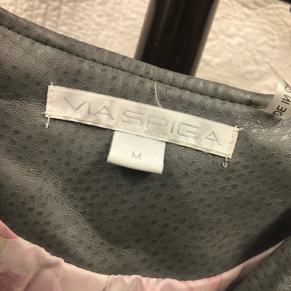 Via Spiga Faux Leather Moto Jacket Grey Size M - Picture 2 of 8